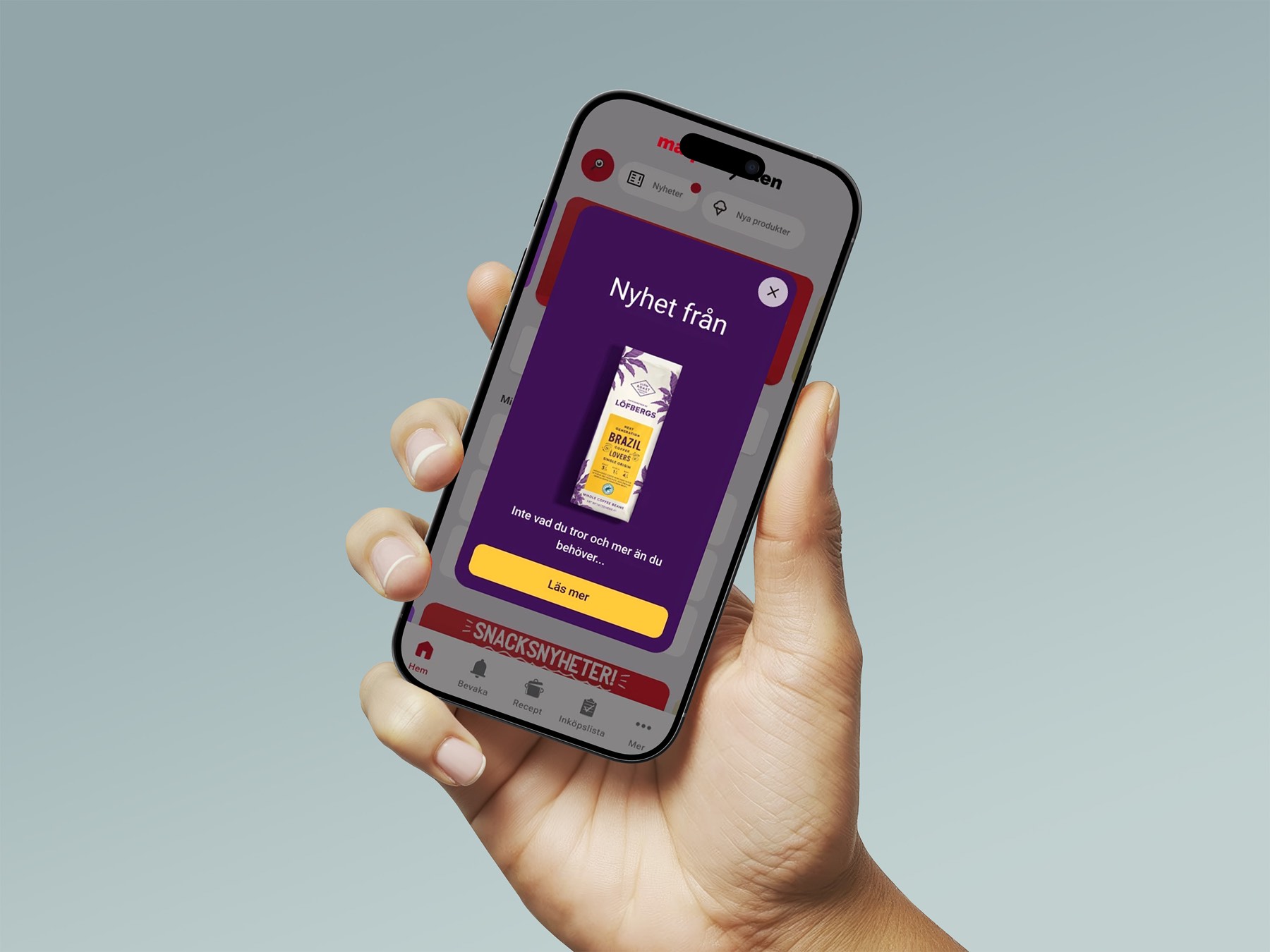 A brand takeover in the Matpriskollen app, shown on a phone