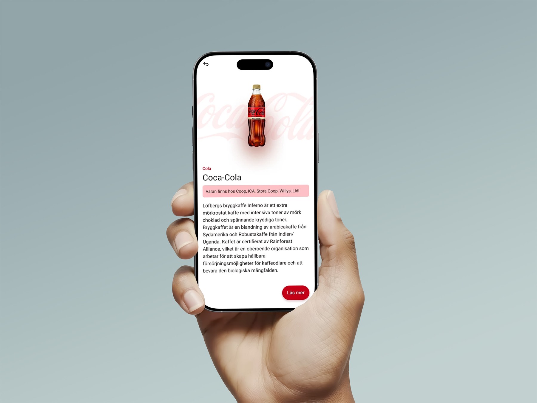 A Matpriskollen product page showing where an item is stocked