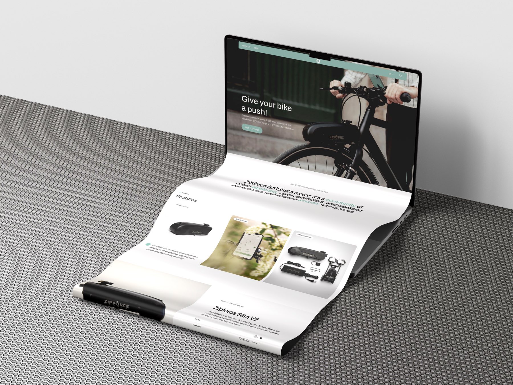 The Zipforce storefront in full, from the hero through features to the Slim V2 product page